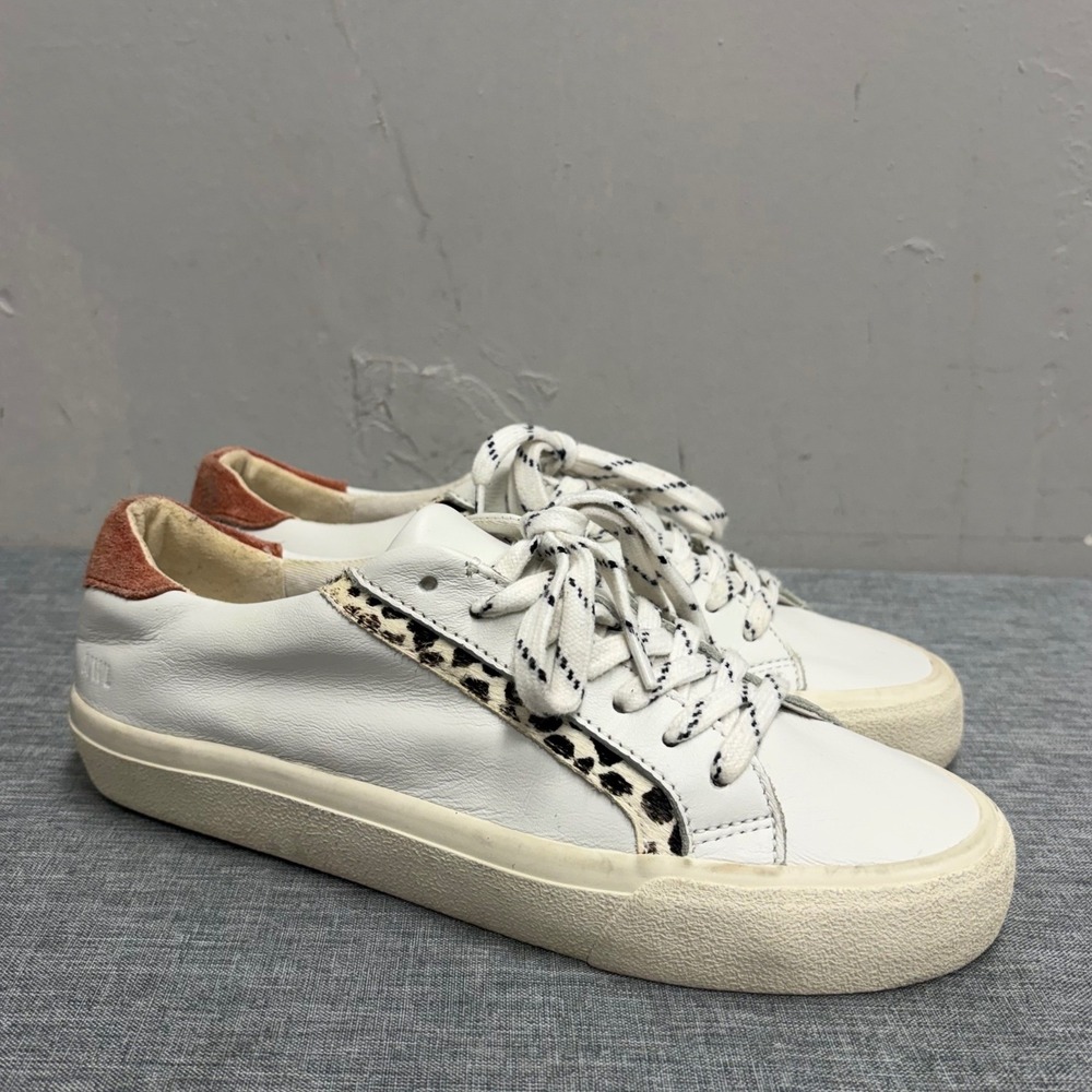 Madewell Sneakers Women 6 White MB855 MWL Court Leather Leopard Calf Hair Accent
